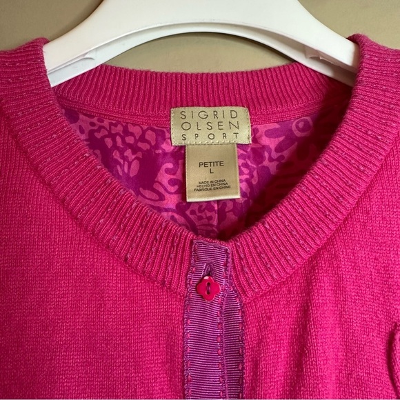 Women Petite Large Pink Cardigan Sweater Silk & Rabbit Barbiecore Flower Girly - Picture 5 of 12